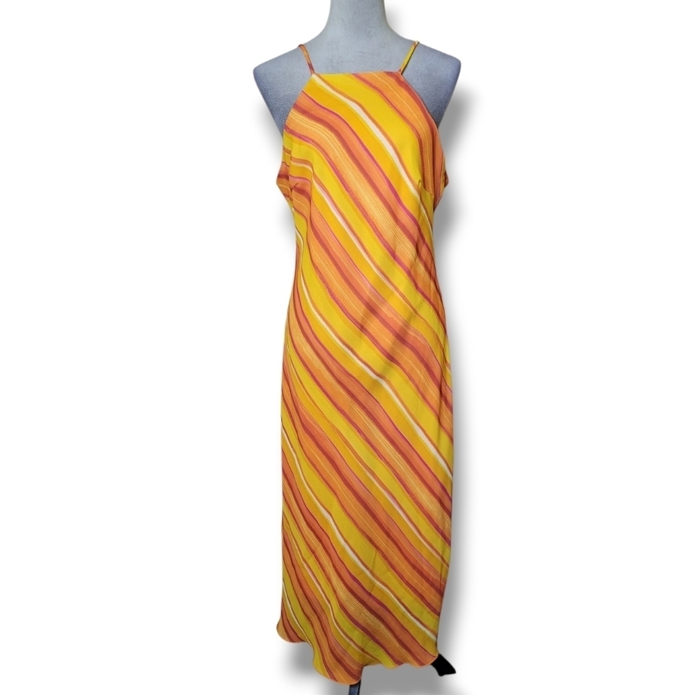 La Belle USA Vintage 90s Maxi Dress Small Retro Summer Festival Striped Halter